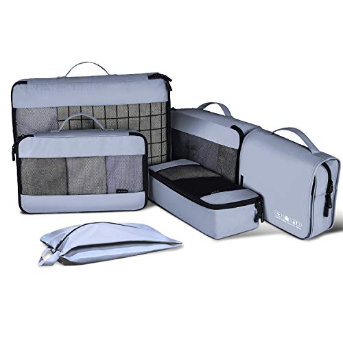 JESWOトラベルポーチ 6点セットアレンジケース旅行にも便利なグッズパッキングバッグ 衣類収納（S・M・Lサイズ）・靴バッグ・洗面用具入れ インナーバッグ 軽量 ナイロン スーツケースの整理に大活躍 パッキングオーガナイザー (水色)