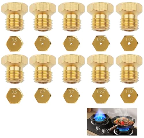 Gicleur Gaz Butane, 10 Pcs Gicleur Gaz Bouteille, Gicleur Gaz de Ville, 2×0.5mm, 4×0.7mm, 2×0.87mm, 2×1.02mm, Gicleur Plaque de Cuisson Gaz Butane, Gicleur...