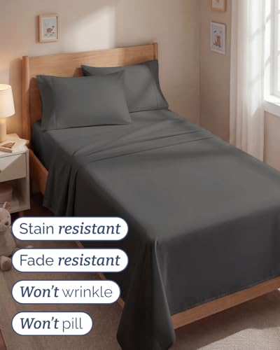 Image of Twin 4 Piece Bed Sheet Set - Comfy, Breathable & Cooling Sheets - Charcoal | Ultra Soft Hotel Luxury Bedding Set with 8-16 Inch Deep Pockets, 1 Flat & 1 Fitted Sheet & 2 Pillowcases, Wrinkle & Fade Free