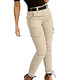 Tactical Pants for Women Skinny Stretch Cargo Pants High Waisted Straight Leg Pants Bound Feet Ripstop Cargo Trousers Khaki