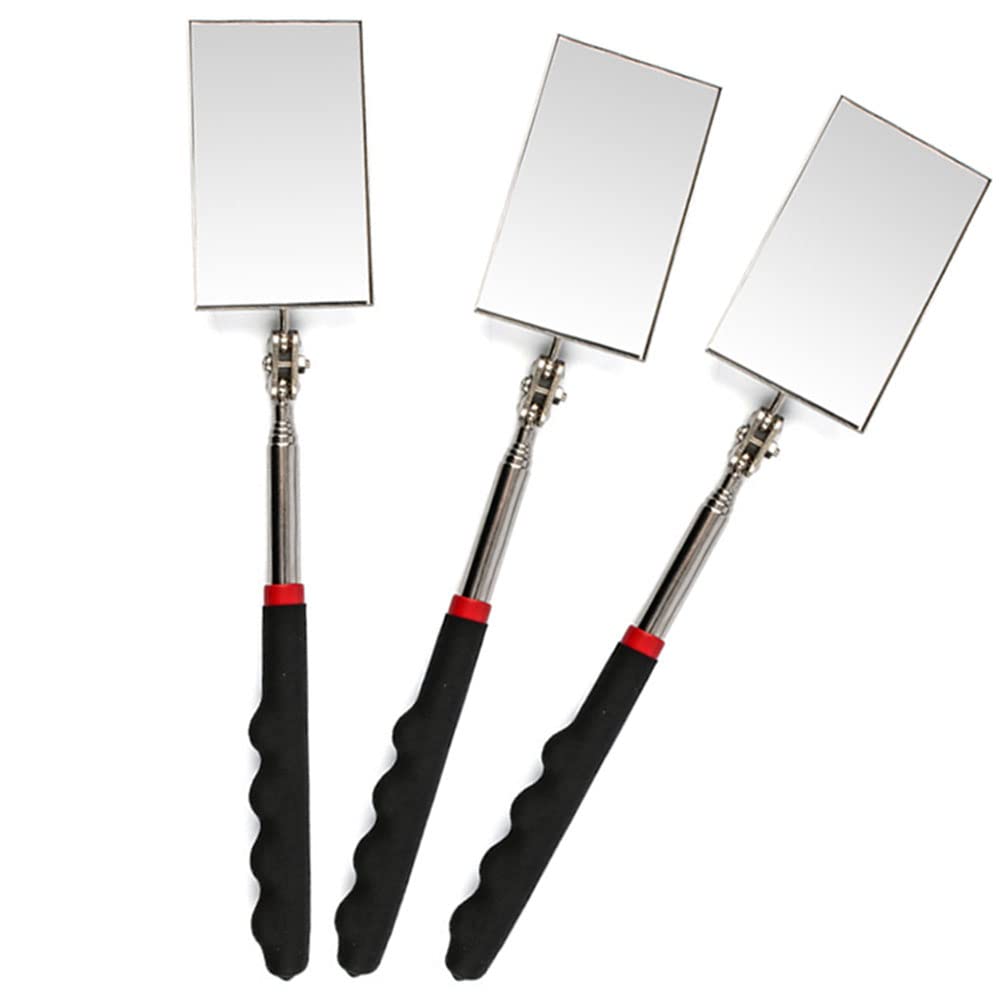 3pcs Telescoping Inspection Mirror Pick-Up Tool Kit Pick Up Rod, Round And Square 360 Swivel Adjustable Inspection Mirror,Mechanics Mirror,Car Inspection Mirror (D-Rectangular mirror)