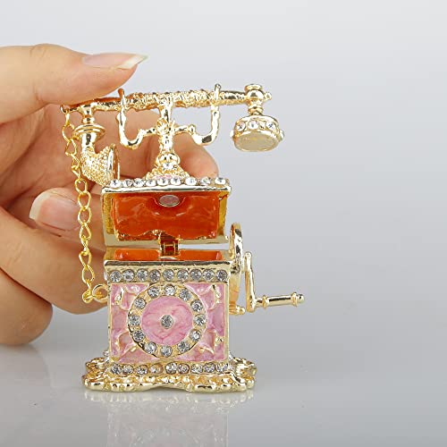 Sevenbees Pink Telephone Figurines Enameled Telephone Trinket Box Hinged Decorative Telephone Jewelry Boxes Collectibles Gifts For Girls Or Women #TOP2