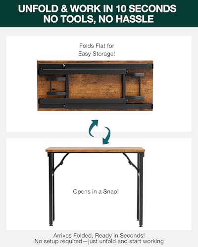 Image of Frylr Small Folding Computer Desk - Portable 35.8 Inch Foldable Laptop Table, Collapsible and Compact for Easy Storage and Fast Setup, Lightweight for Small Spaces, Craft and Study Use, Rustic Brown