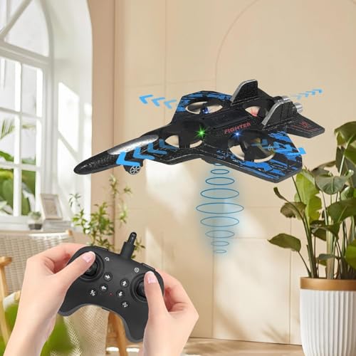 Image of Remote Control Fighter Jet Drone for Kids & Adults, 2.4GHz RC Flying Plane with LED Lights, Altitude Hold, Headless Mode, 360 Flips, 2 Rechargeable Batteries & Spare Propellers