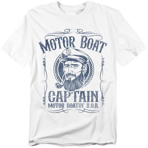 Popfunk Motor Boat Captain T Shirt Funny Nautical Boating Tee for Men or Women Unisex Adult White Large