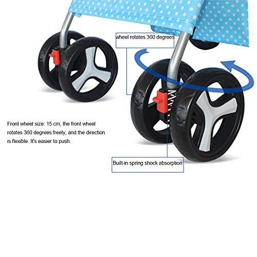 Foldable Pet Stroller 4 Wheeler, Detachable Travel Carrier for Small Dog Cat, Light Weight and Easy to Walk Folding Travel Carrier for Small Pets (Blue-White)