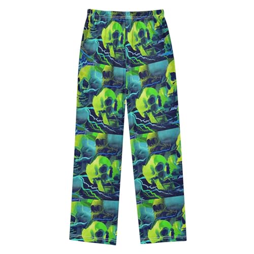 ALAZA Green Sugar Skull Neon Pajama Lounge Pants Long Sleep Pajama Bottoms with Pockets2