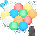 Wasserbomben Wiederverwendbar, Reusable Wasserballons mit Netzbeutel, Selbstdichtende Silikon Wasserbombe, Sommerspaß-Wasserspielzeug Pool Spielzeug für Party, Wasserpark, Familienspiel(12 Stück)