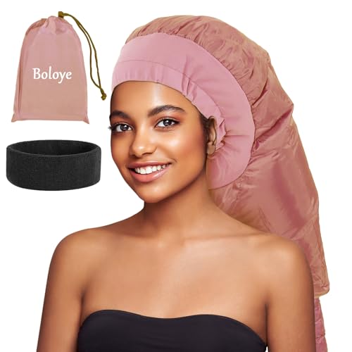 Boloye Hair Dryer Bonnet for Women, Large Hooded Attachment for Long Curly Braided Hair, Speeds Up Drying & Deep Conditioning, Fits All Head Sizes, Rose Gold (Extra Large)