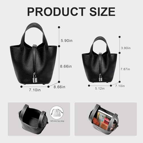 Genuine Leather Bucket Bag for Women, Lock Design Handbags Vegetable Basket, Shoulder Handbag Satchel Purses4