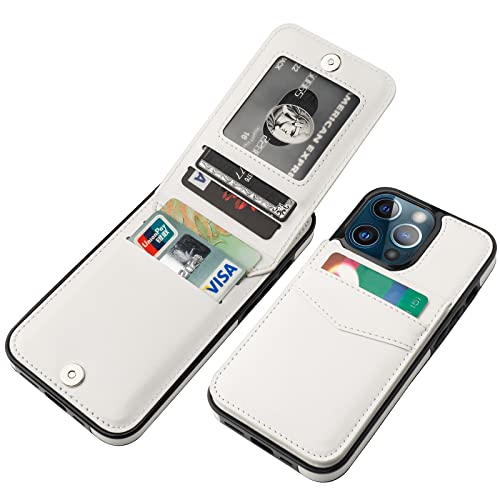 Image of KIHUWEY Compatible with iPhone 13 Pro Case Wallet with Credit Card Holder, Premium Leather Magnetic Clasp Kickstand Heavy Duty Protective Cover for iPhone 13 Pro 6.1 inch(White)