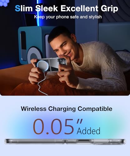 Image of NO.1 Magnetic for Samsung Galaxy Z Flip 4 Case Compatible with MagSafe [Crystal Clear] [Anti-Yellowing][Military Shockproof] Slim Hard Case with Silicone for Samsung Flip 4 Case,Transparent