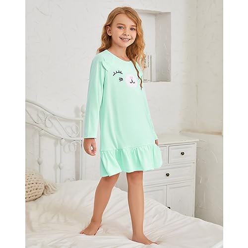 QPANCY Girls Nightgown Lovely Long Sleeve Princess Nightdress Soft Cotton Sleepwear Kids4