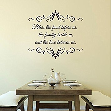 Wall Decal Decor Bless The Food Before Us Wall Decal - Dining Room Vinyl Lettering - Kitchen Wall Decal - Prayer Wall Decal(Black, 20"h x22"w)