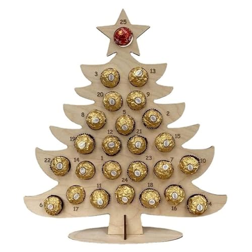 BAFOVY Wooden Advent Calendar Christmas Party Chocolate Stand Decoration with Wooden Love Festival Calendar for Christmas Tree, Multicolor Wood 15.4x13inch (1)