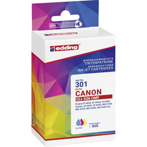 Cartouche d'encre edding CLI-526CMY cyan magenta jaune pack combiné EDD-301