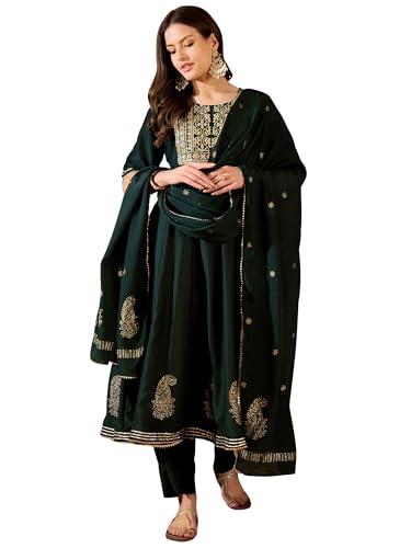 Image of Vaamsi Women's Viscose Rayon Yoke Design Embroidered Anarkali Kurta Pant With Dupatta Set