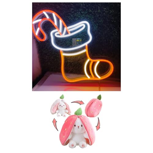 Image of EITHEO Stuffed Animal Plushie Stuffed Toy for Kids (Neon Santa Shoes + Bunny)