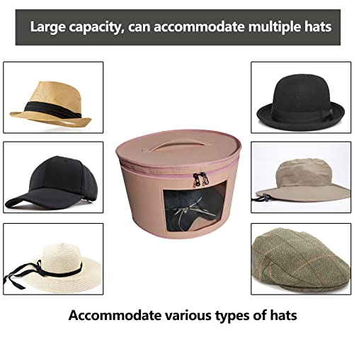 Mightyduty Portable Hat Storage Box Stackable Foldable Collapsible Large Capacity Hat Boxes Round Hat Container With Dust Proof Lid Travel Cap Boxes Felt Stuffed Animal Toy Storage (Middle Pink) #TOP1