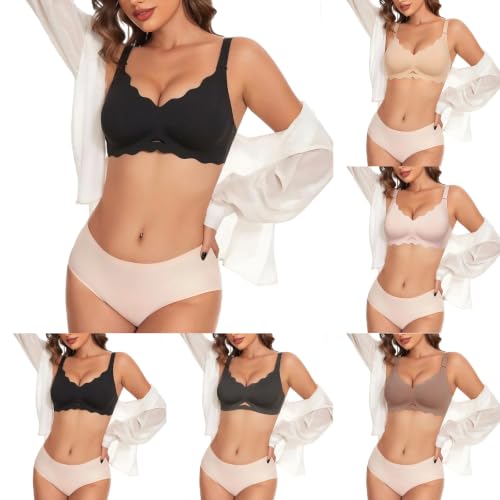 Bras for Women,Bras for Women Seamless Wireless V Neck Full Coverage Comfortable Push Up T-Shirt Bralette Black Large - image 1