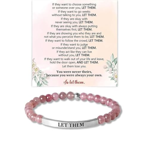 Let Them Bead Lettering Bracelet, Stainless Steel Tube Engraved Inspirational Bracelets Healing Crystal Stretch Beaded Personalized Encouragement Jewelry for Sisters Friends