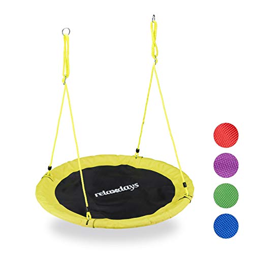 Relaxdays Columpio Jardín Nido de Altura Ajustable para Niños y Adultos, hasta 100 kg, Amarillo, ø 110 cm, Juventud Unisex