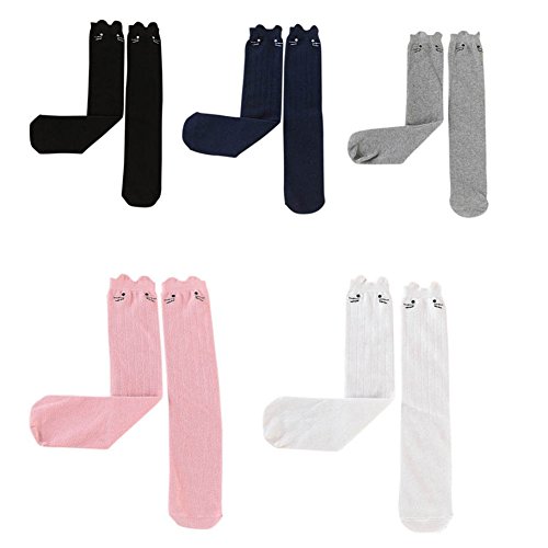 Blaward Baby Kids Knee High Socks Cute Kitten Prints Calcetines largos de algodón para niñas 3-12Years