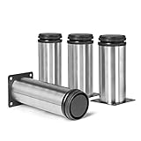 Masendelk 6 Inch Metal Furniture Legs Stainless Steel Adjustable Legs Silver Metal Legs Round Cabinet Legs for Coffee Table Cabinet Desk Sofa Shelves, Pack of 4