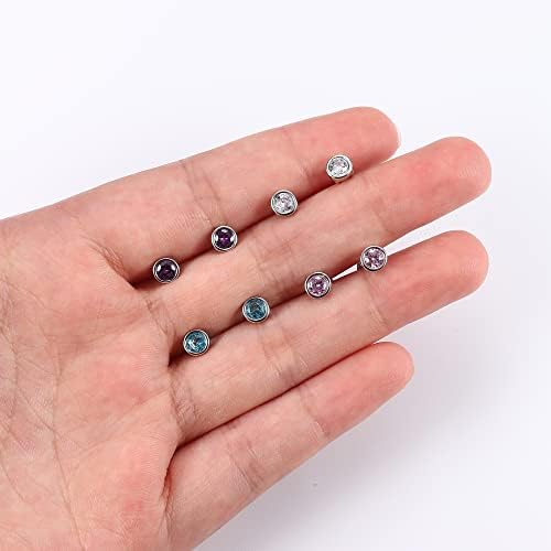 YADOCA 4 Pairs Surgical Stainless Steel Stud Earrings for Women Men Girls Colorful Cubic Zirconia Hypoallergenic Ear Piercings Small Sleeper Earring Silver Stud Earrings Set 4mm