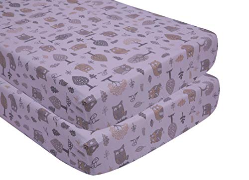Bacati - 2 Pack Crib Fitted Sheets - Owls Neutral Beige/Grey Soft Breathable 100% Cotton Percale Baby Sheets - Fits Standard 28 X 52 X 5 Inches Crib & Toddler Mattresses #TOP18