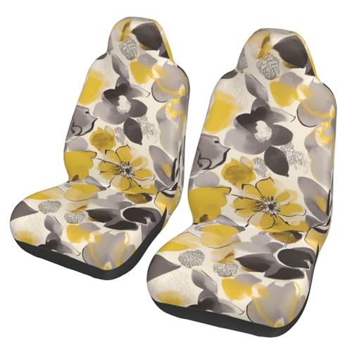 Housses de siège de voiture motif floral jaune et gris pour protections avant universelles