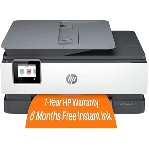 HP OfficeJet 8022e All-in-One Color Inkjet Wireless Printer Scanner Copier with 6-months Instant Ink Included Phone Computer Printers for Home Use Two-Sided Printing Scanning 1K7K6A (Renewed Premium)
