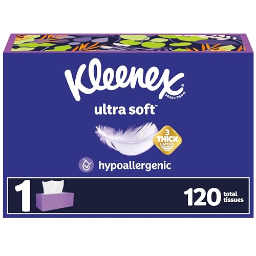 Image of Kleenex Ultra Soft Facial Tissues, 1 Flat Box, 120 Tissues per Box, 3-Ply, Packaging May Vary