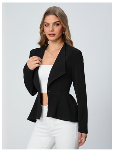 Milumia Women's Casual Work Peplum Ruffle Hem Lapel Long Sleeve Blazer Jacket with Padded Shoulder X-Large Black4