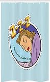 ABAKUHAUS Pop-Art Schmaler Duschvorhang, Comic Sleeping Girl, Badezimmer Deko Set aus Stoff mit Haken, 120 x 180 cm, Mehrfarbig