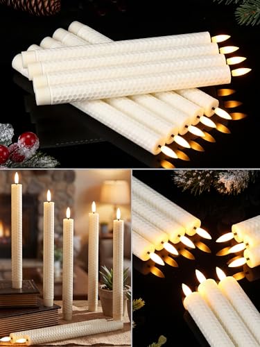 Image of Treela 24 Pcs Flameless Taper Candles Battery Operated ulkB Fake Candles Light LED Candle Sticks Flickering Tapered for Wedding Anniversary Holiday Decoration(Honeycomb,10 Inch,Ivory)