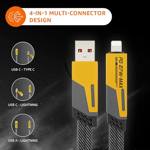 Image of SURAIELEC 4-in-1 Multi Fast Charging Cable - 3A Nylon Braided 1.5M Cable with Type-C & Micro USB for iPhone, iPad, Samsung, OnePlus, Xiaomi, Oppo, Vivo, Android & Car Charging