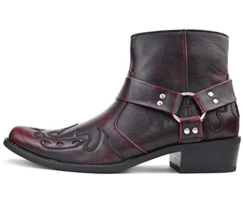Amali Rancho - Men's Western Boots, Designer Cowboy Boots For Men, Manmade Leather - Wingtip High Rise Boots - Color: Burgundy - Size: 8.5 #TOP1
