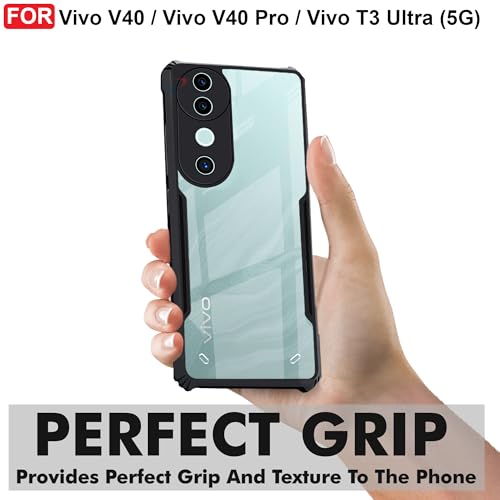 Image of CEDO Backcover for Vivo V40 /Vivo V40 Pro /Vivo T3 Ultra (5G) | Camera Protection Shockproof Bumper-Edge | Acrylic Crystal Clear 360 Degree Protection TPU+PC | Transparent Eagle Back Case Cover (Black)