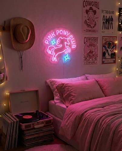 Image of AceList Pink Cowgirl Neon Sign, Dimmable LED Wall Decor, USB | Glowing accent with 9 brightness levels & memory for bedroom, dorm & bachelorette party, fun present for music fans, plug