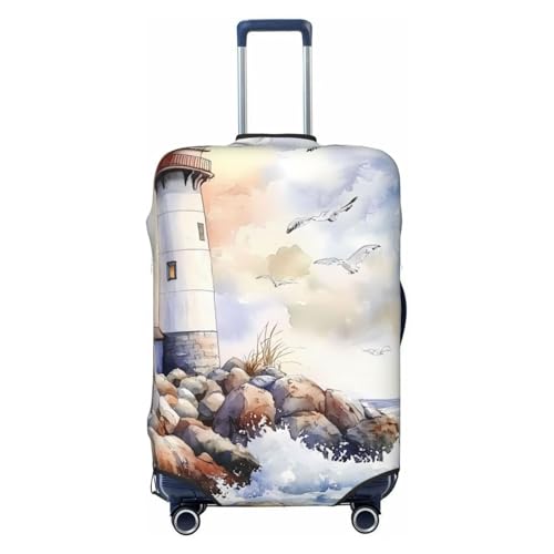 Coastal Lighthouse Elastic Travel Luggage Cover, Washable Spandex Suitcase Protector, Anti-Scratch Fits 18-32 Inch