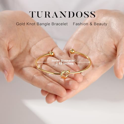 Turandoss Gold Knot Bangle Bracelets for Women - Dainty 18K Gold Plated Cuff Bangle Bracelets for Women Trendy Adjustable Love Knot Cuff Bracelet Jewelry Gifts - image 5