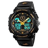 SKMEI Reloj deportivo digital para hombre, resistente al agua, pantalla LED, cronómetro, alarma, reloj de pulsera, 1270-dorado