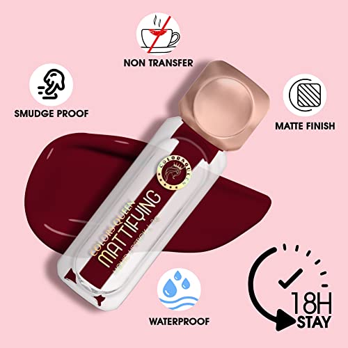 Image of Colors Queen Mattifying Non Transfer Liquid Lipstick - 13 Ruby Maroon - 3g | Long Lasting Liquid Matte Lipstick | Transfer Proof & Waterproof Lipstick Enriched with Vitamin E & Almond Oil, Lasts up-to 18 Hours