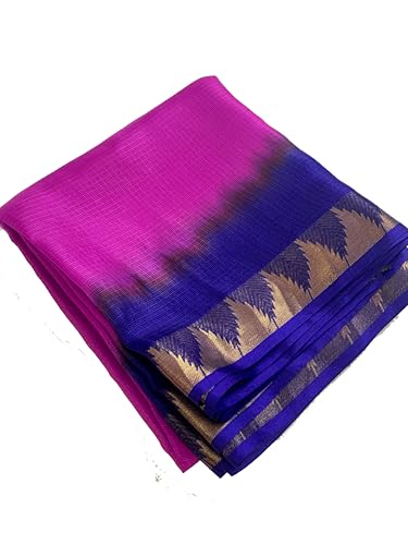 Image of Women's Bhagalpuri Pure Kota Doria Silk Net Saree With Temple Zari Border and Running Blouse Piece