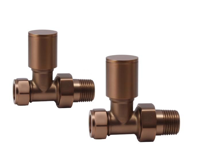 Lux Heat Straight Brushed Bronze Manual Round Radiator Valve Set