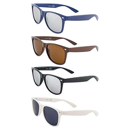 AlterImage Jive Sports Retro Sunglasses for Men or Women 4 Pair Blue Brown Black White Frames w/Flash Mirror Brown Smoke Lenses