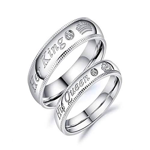 MEENAZ ring for women girlfriend rings set finger stylish Couple Rings Crown King Queen Valentine Jewellery American diamond Adjustable Love Heart Silver Ring Combo girls Men Boys lovers -CFR-M144