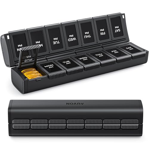 AUVON Innovative Foldable Weekly Pill Organiser 2 Times a Day with Large Capacity Pill Box 7 Day AM PM with Dual Protection User-Friendly Travel Tablet Organiser for Medications Fish Oils Vitamins