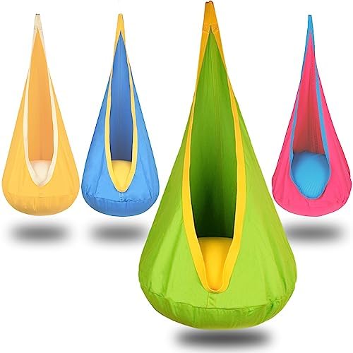 Funny Game Kids Pod Swing Hanging Seat Child Hammock Chair Indoor and Outdoor Sensory Swing 100% Cotton Loading Capacity 170 lbs (Green)